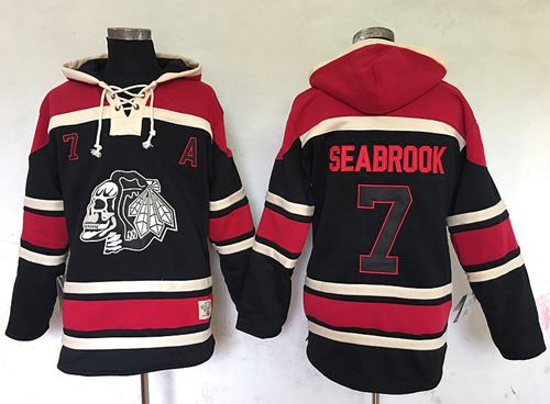 Blackhawks #7 Brent Seabrook Black Sawyer Hooded Sweatshirt Stitched NHL Jersey